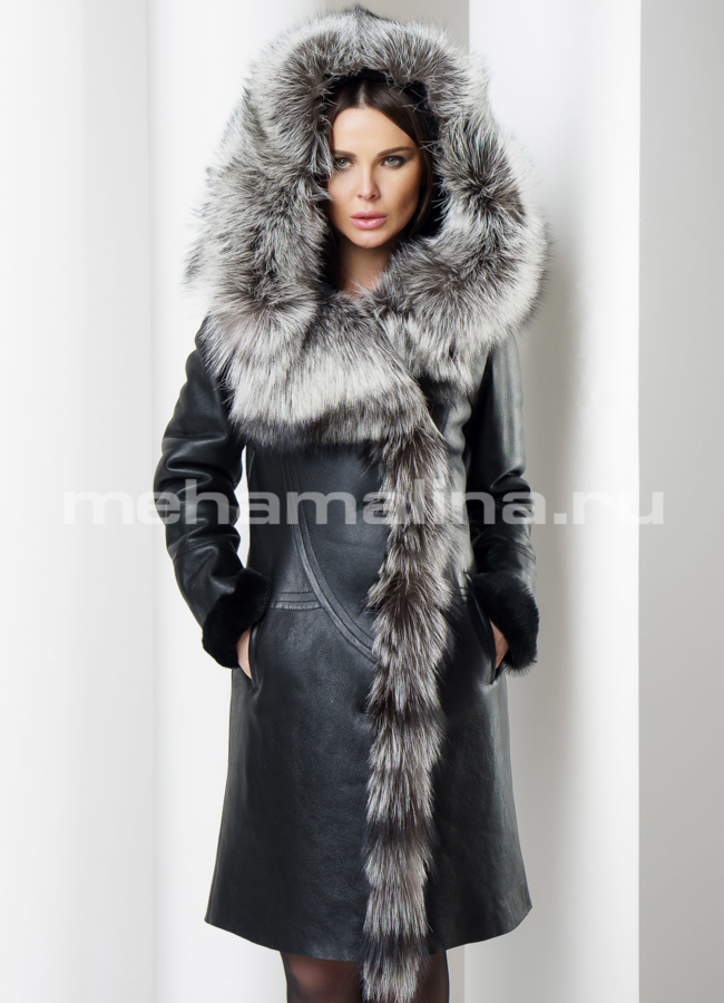 Дубленка с чернобуркой модель № D-201 универмаг малина