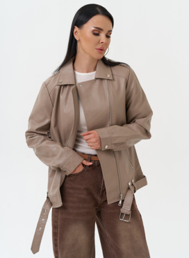 Куртка косуха из эко кожи бежевого цвета