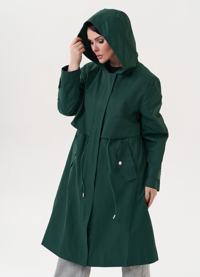 Плащ зеленого цвета с капюшоном модель № 2362 в кредит