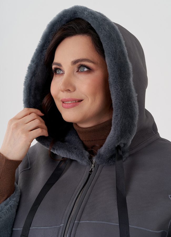 Женская дубленка с капюшоном модель № 23875 универмаг малина