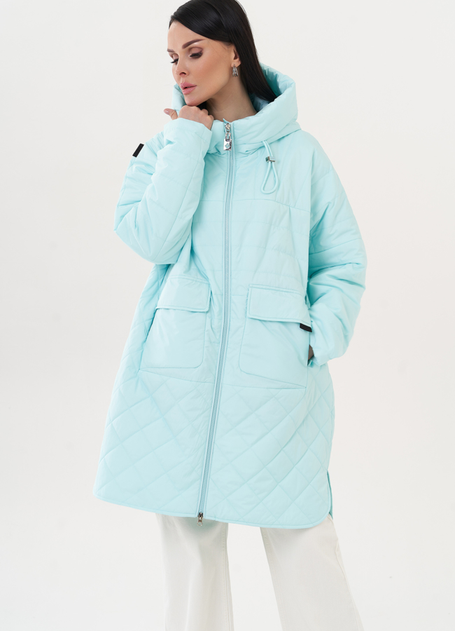 Пуховик с капюшоном голубого цвета модель № 26975 в рассрочку