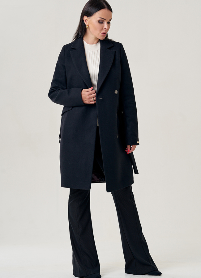 Приталенное женское пальто в черном цвете модель № 22952 универмаг малина