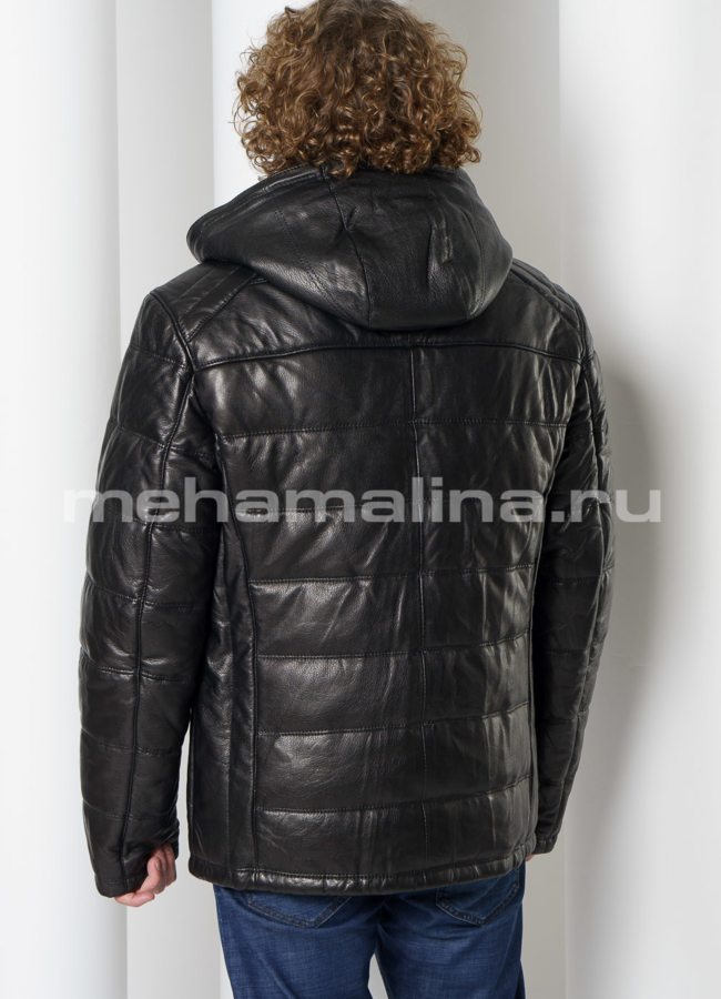 Кожаный пуховик с отделкой из овчины модель № KP-230 в кредит