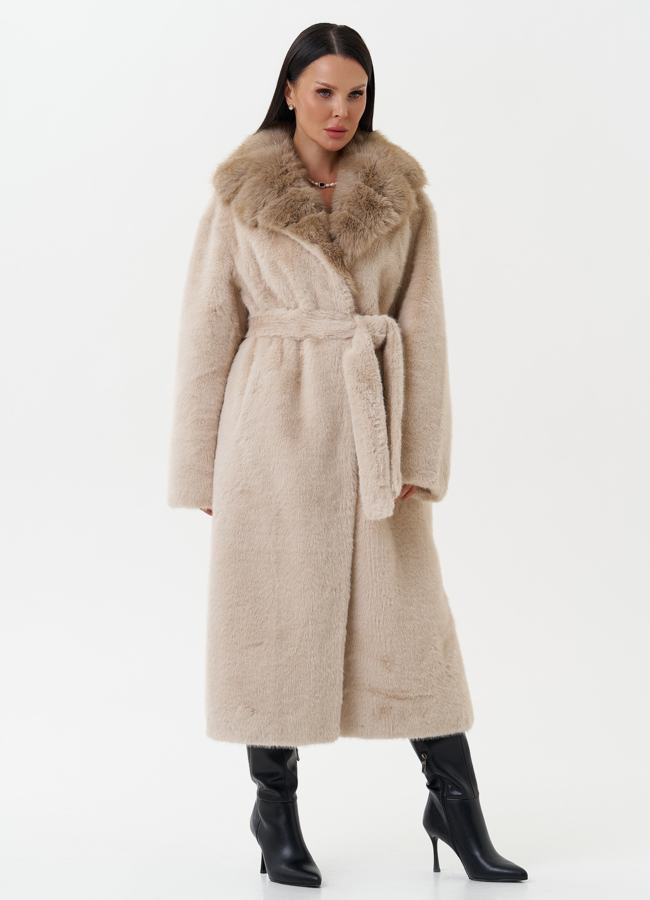 Пальто из эко меха с отделкой под соболя модель № 27794 в кредит