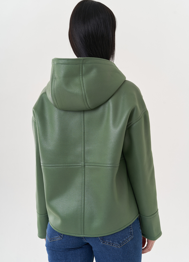 Дубленка из эко замши с капюшоном модель № 26864 универмаг малина