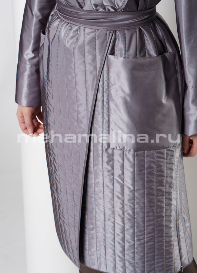 Стеганое пальто с поясом модель № 20081 универмаг малина