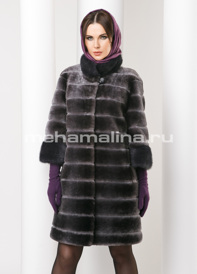 Шуба мутон модель № S-489 меха малина