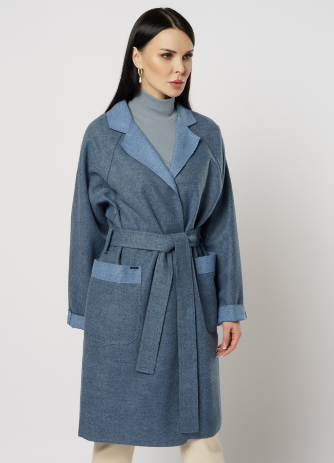 Пальто женское синего цвета модель № 19607 универмаг малина