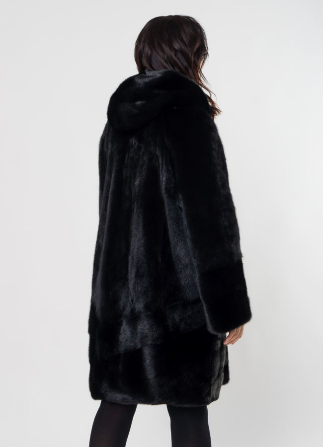 Шуба баллон из норки с капюшоном модель № 3018 в рассрочку