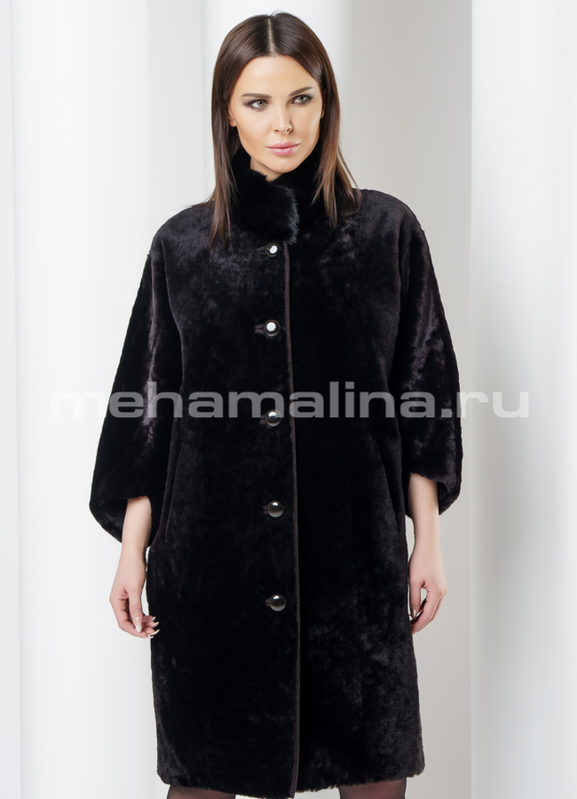 Шуба из мутона модель № S-558 меха малина