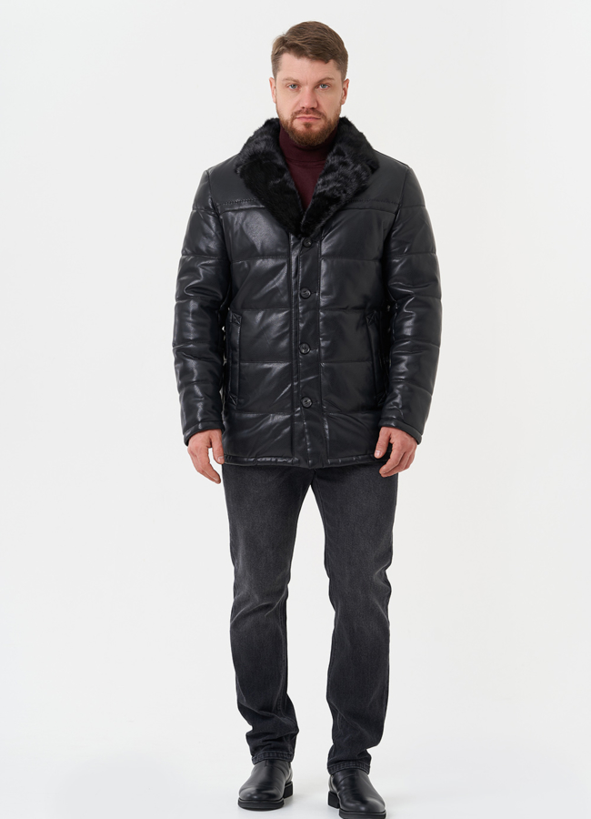 Полупальто из эко кожи с мехом модель № 27738 в кредит