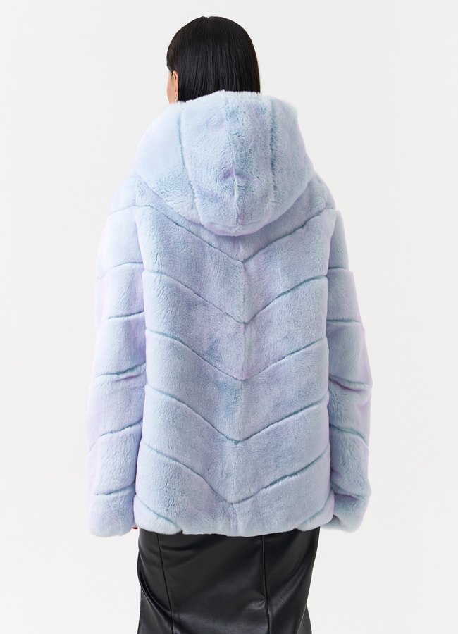 Шуба из меха кролика с капюшоном модель № 28909 в рассрочку