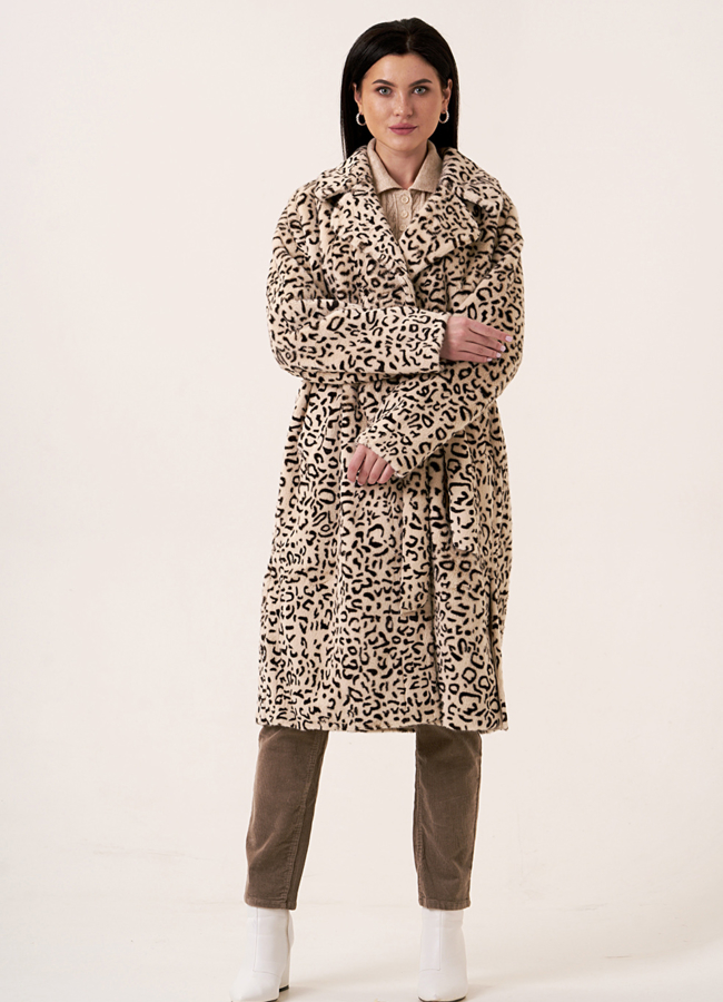 Пальто из эко меха с леопардовым принтом  модель № 32 универмаг малина