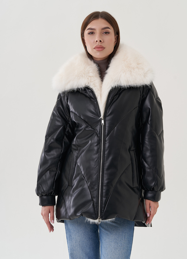 Куртка из эко кожи с воротником из искусственного меха модель № 25468 в рассрочку