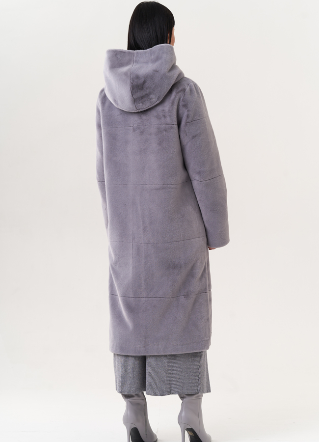 Пальто из эко меха с капюшоном модель № 23529 универмаг малина