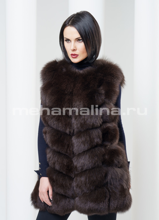 Жилет из песца, цвет шоколад модель № M-78 универмаг малина