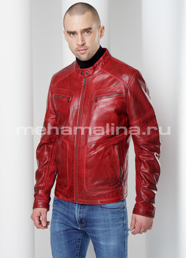 Куртка из натуральной кожи  модель № KP-222 меха малина