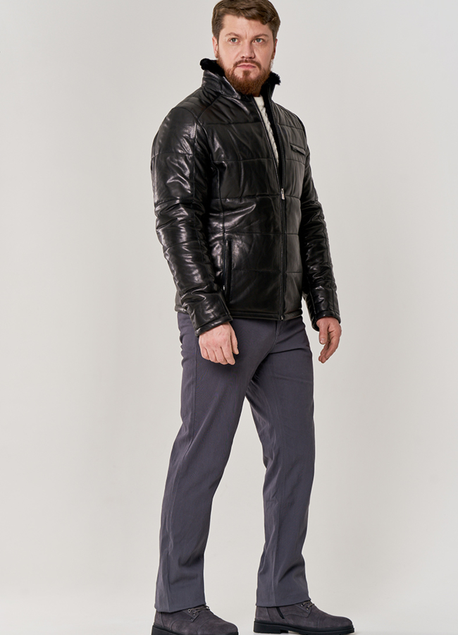 фото Мужская зимняя куртка из натуральной кожи модель № П-504