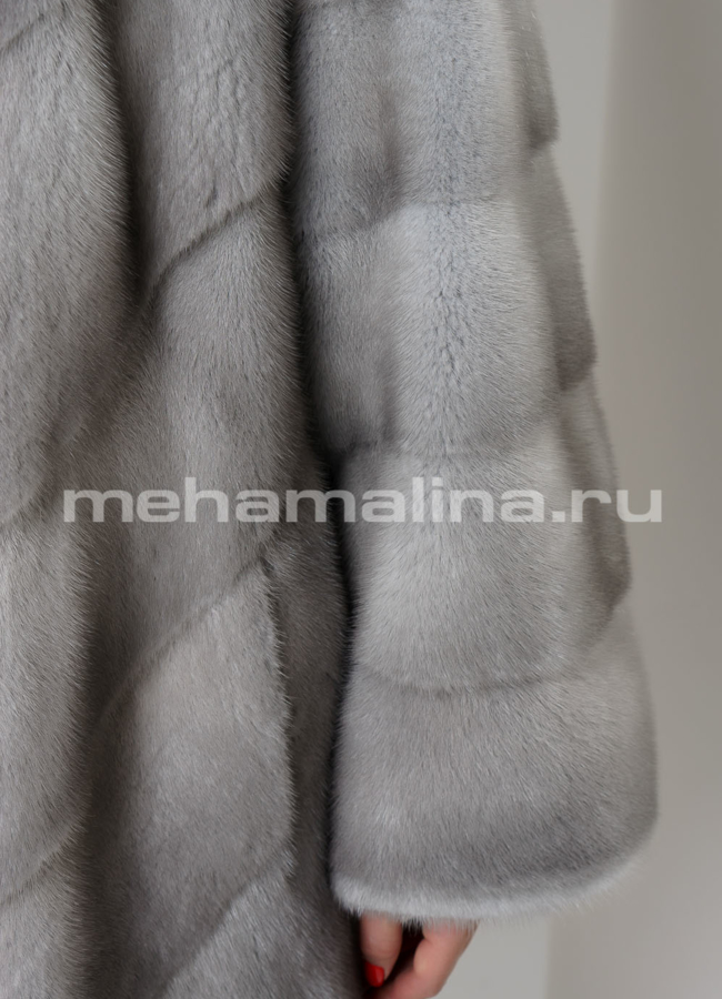 Норковая шуба с капюшоном в цвете сапфир модель № S-733 универмаг малина