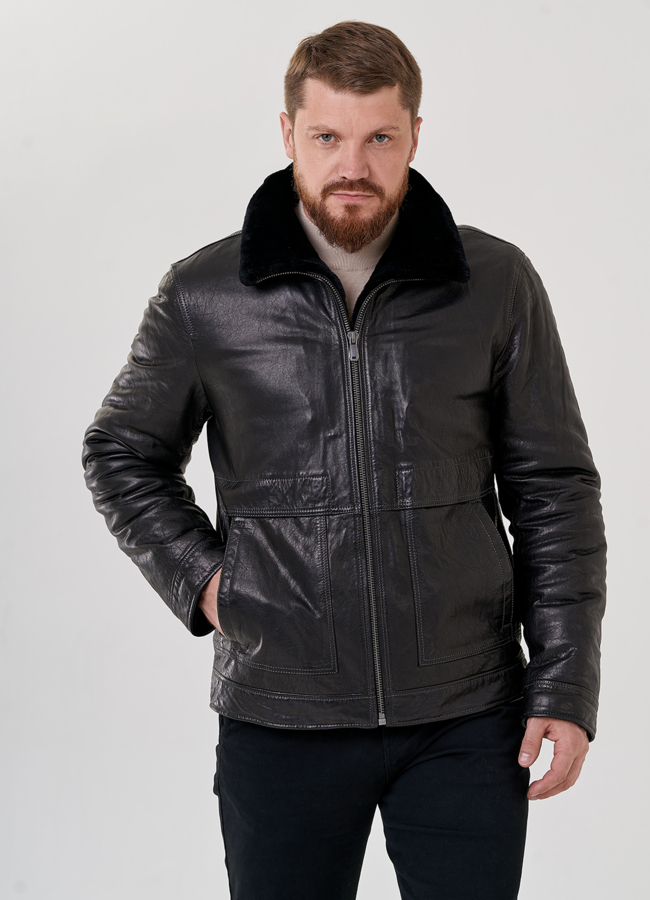 Мужской пуховик из натуральной кожи модель № 79169 универмаг малина