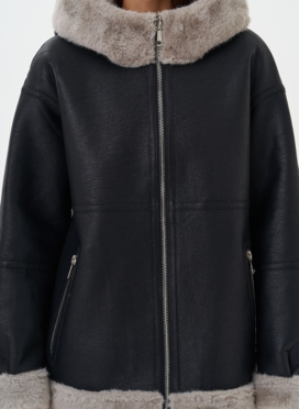 Женская эко дубленка с капюшоном