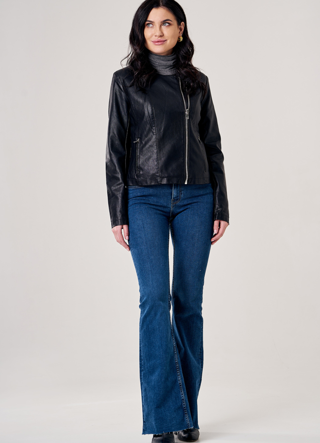 Куртка из эко кожи черного цвета модель № T4F W9905 в кредит