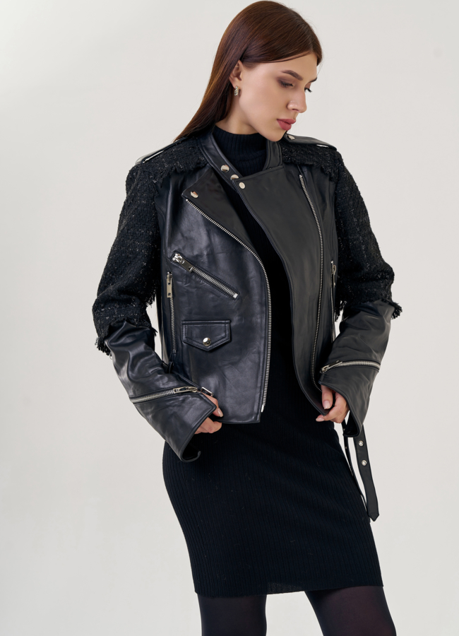 Женская кожаная куртка-косуха модель № 23258 универмаг малина