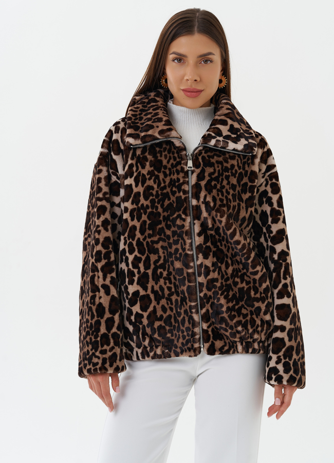 Куртка из эко меха с леопардовым принтом модель № 27717 в кредит