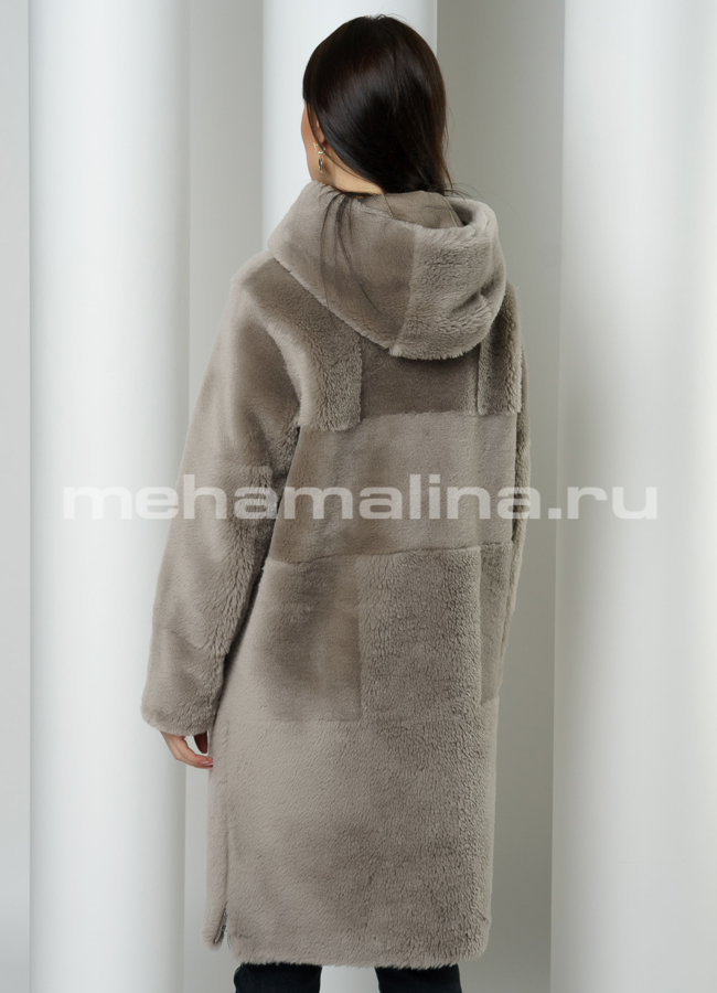 Пальто меховое на молнии с капюшоном модель № 88372 в кредит