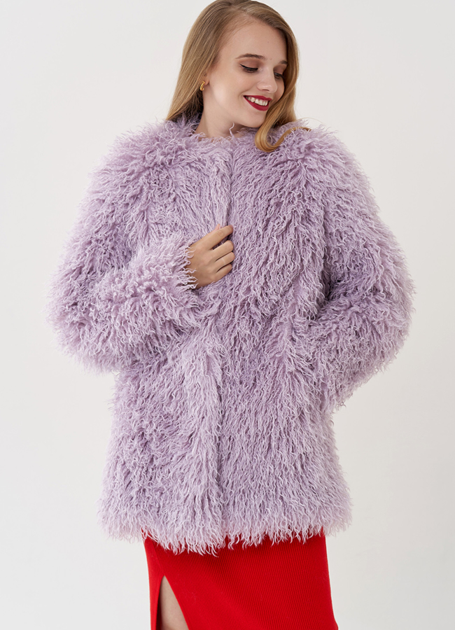 Полупальто из эко меха ламы модель № 81230 универмаг малина