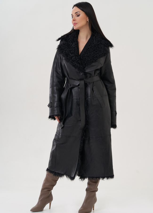 Женская дубленка с английским воротником  модель № 26047 в рассрочку