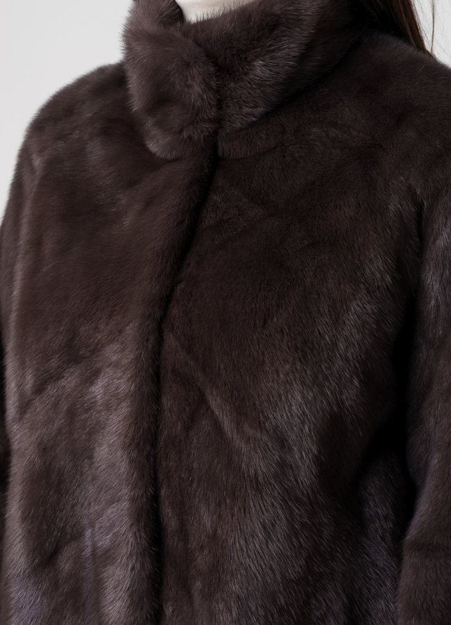 Норковая шуба баллон со стойкой в цвете капучино модель № 356-5 в рассрочку