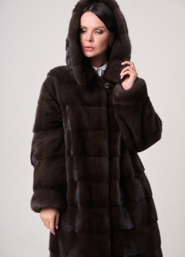 Шуба в цвете соболь с капюшоном модель № S-760 в рассрочку