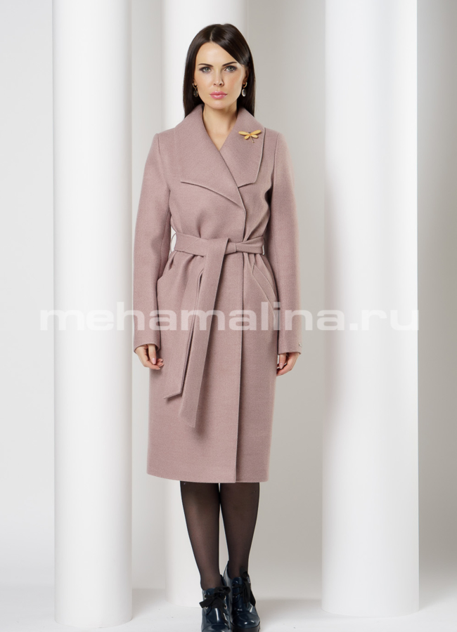 Пальто с отложным воротником на поясе модель № 010 в рассрочку