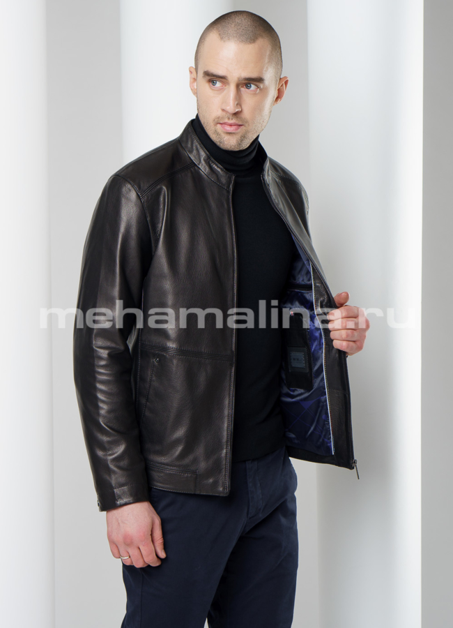 Черная кожаная куртка модель № KP-217 универмаг малина
