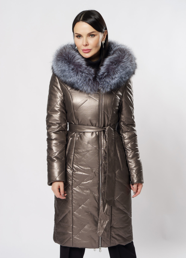 Пуховик женский на молнии с капюшоном модель № 19344 меха малина