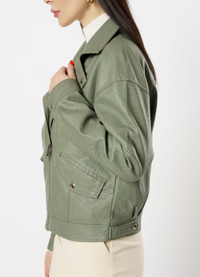 Куртка из эко кожи зеленого цвета модель № 169 универмаг малина