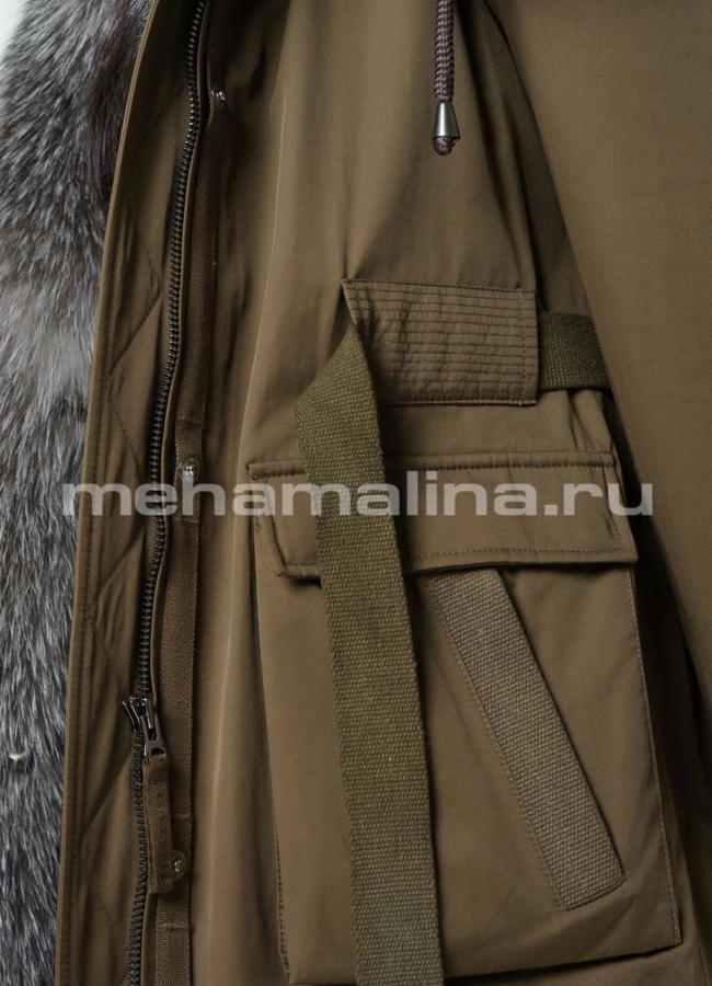 Меховая парка в цвете хаки, отделка фрост модель № 610 универмаг малина