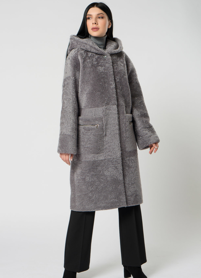 фото Шуба из овчины с капюшоном модель № 1506