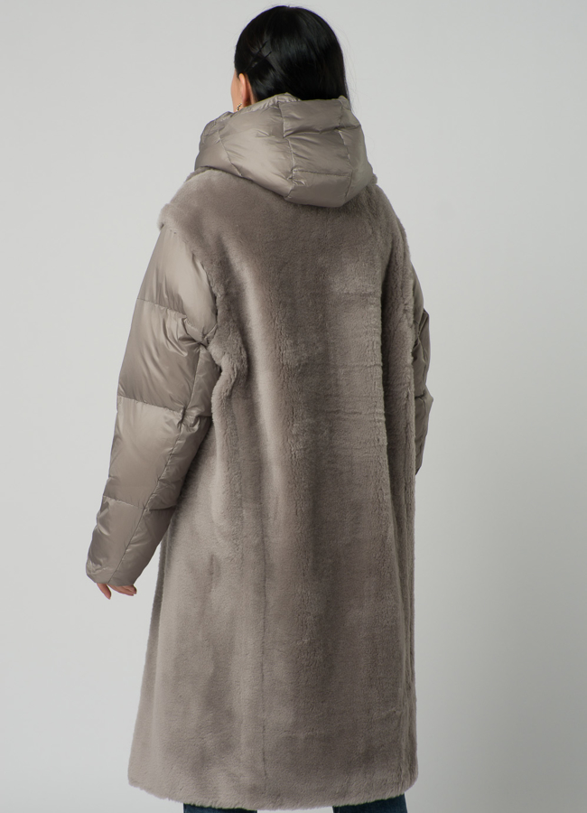 Пальто трансформер из эко меха серого цвета модель № 21551 в рассрочку