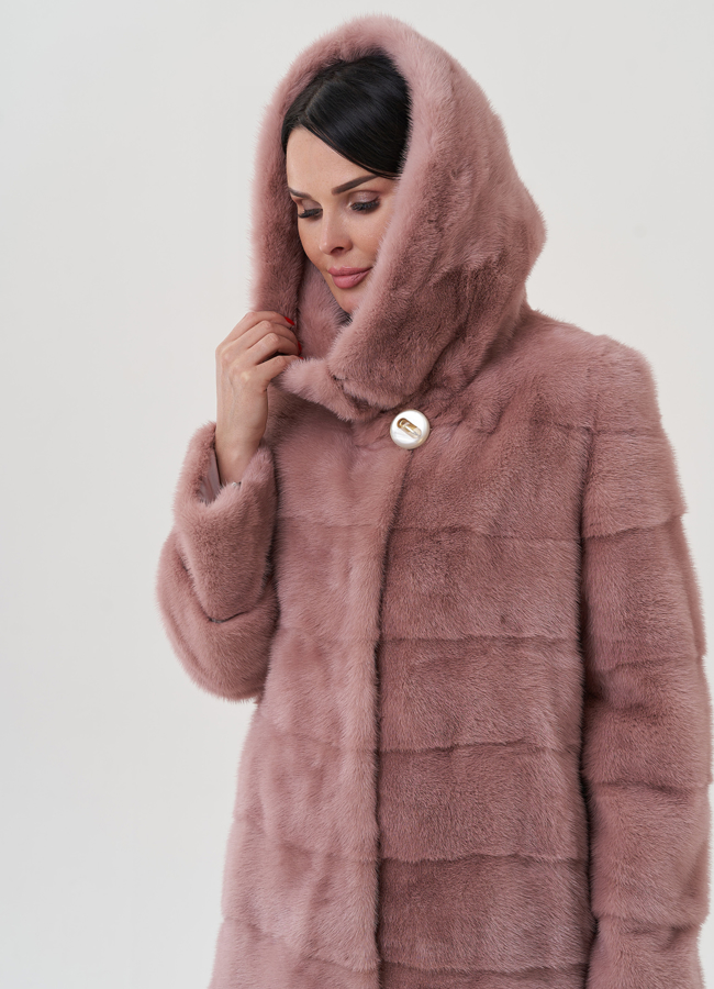 Женская норковая шуба с капюшоном  модель № 25696 в рассрочку