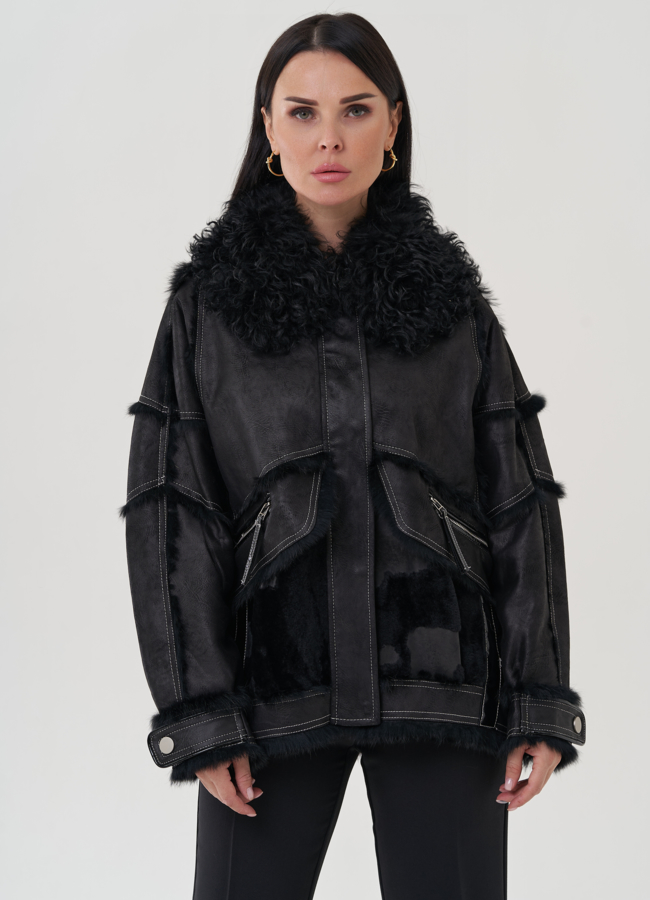 Куртка черного цвета с отложным воротником модель № 25546 в кредит