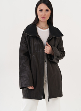 Кожаная удлиненная куртка черного цвета Кожаная удлиненная куртка черного цвета