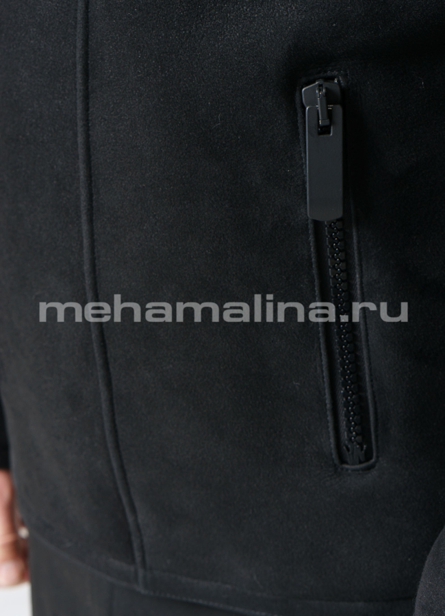 Дубленка черного цвета на молнии с воротником модель № DM-122 универмаг малина