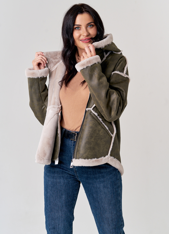 Женская дубленка с капюшоном модель № 21153 универмаг малина