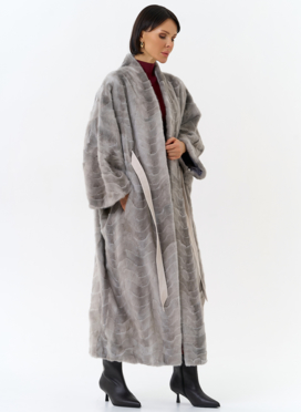 Шуба из меха норки с поясом