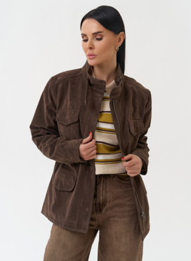 Женская парка из эко замши коричневого цвета Женская парка из эко замши коричневого цвета