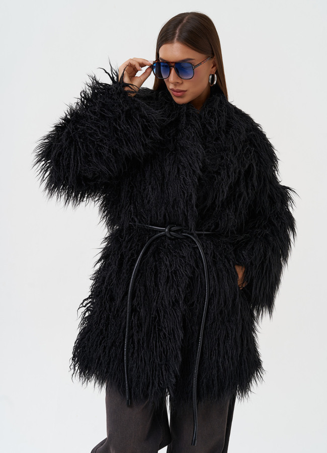 Шуба из эко меха под ламу модель № 28546 меха малина