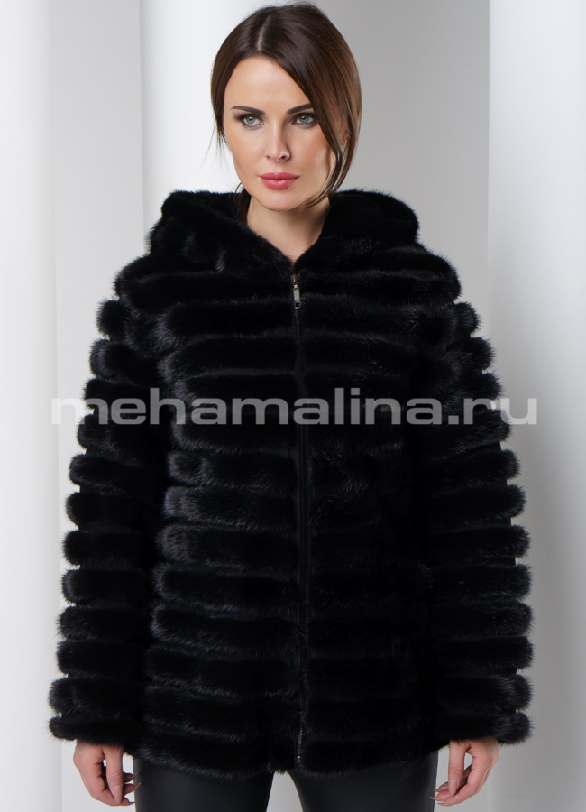 Жакет из норки с капюшоном модель № M-137 меха малина