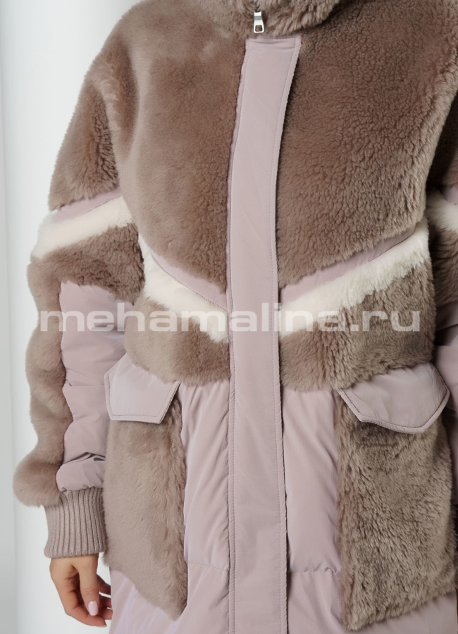 Комбинированный пуховик с капюшоном на молнии модель № П-367 универмаг малина